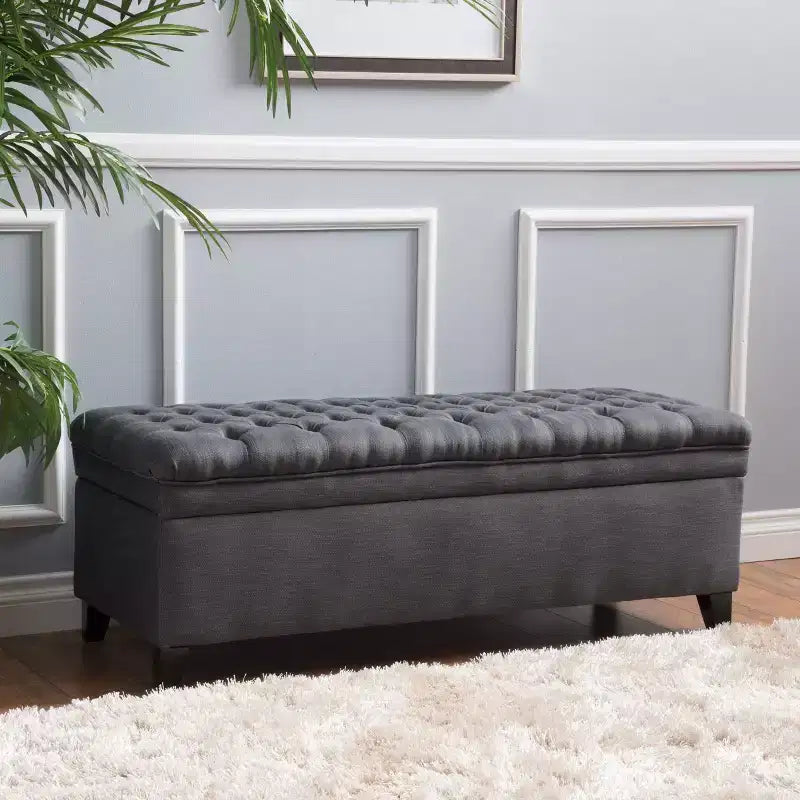 Pouf de rangement contemporain en tissu capitonné, 127 cm L, 2 places, capacité de 136 kg