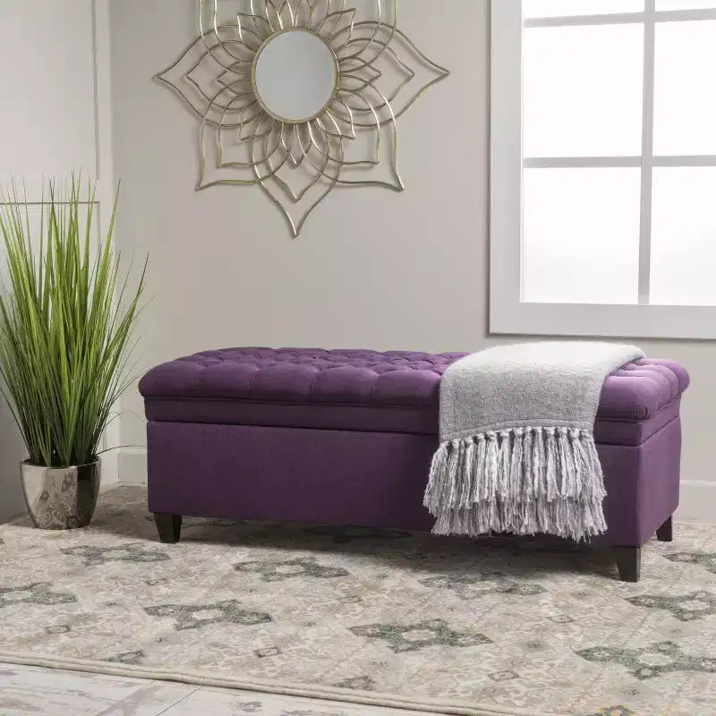 Pouf de rangement contemporain en tissu capitonné, 127 cm L, 2 places, capacité de 136 kg