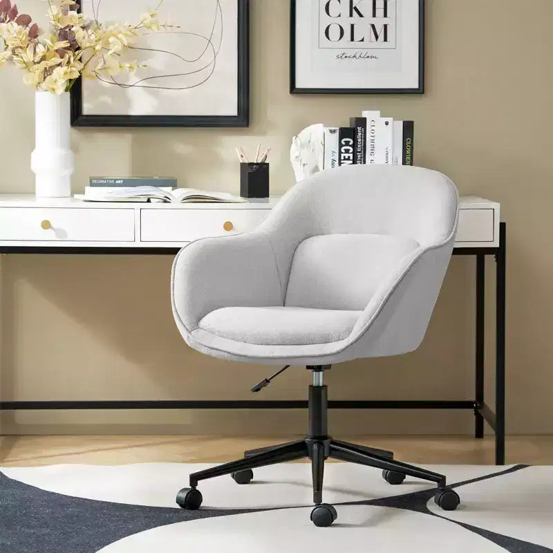 Chaise de bureau pivotante avec dossier incurvé, hauteur réglable, assise rembourrée