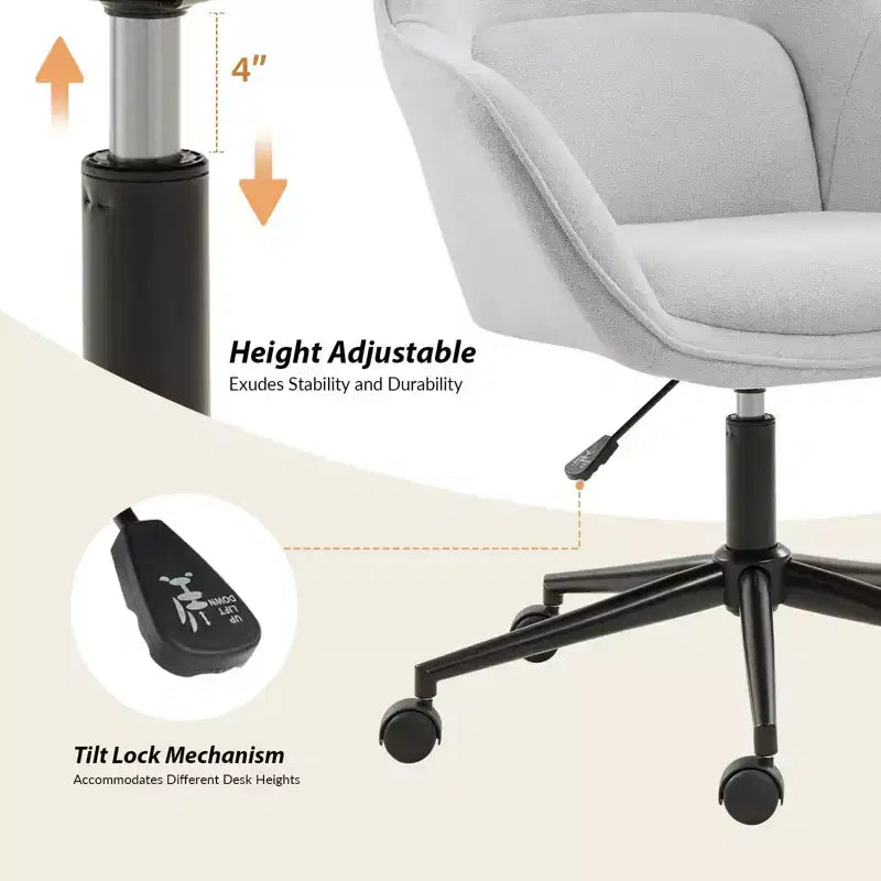 Chaise de bureau pivotante avec dossier incurvé, hauteur réglable, assise rembourrée