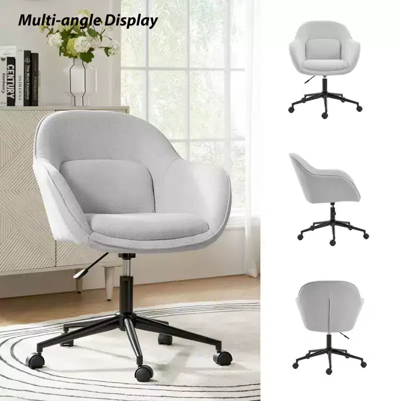 Chaise de bureau pivotante avec dossier incurvé, hauteur réglable, assise rembourrée