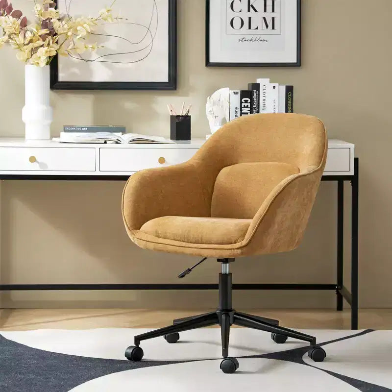 Chaise de bureau pivotante avec dossier incurvé, hauteur réglable, assise rembourrée