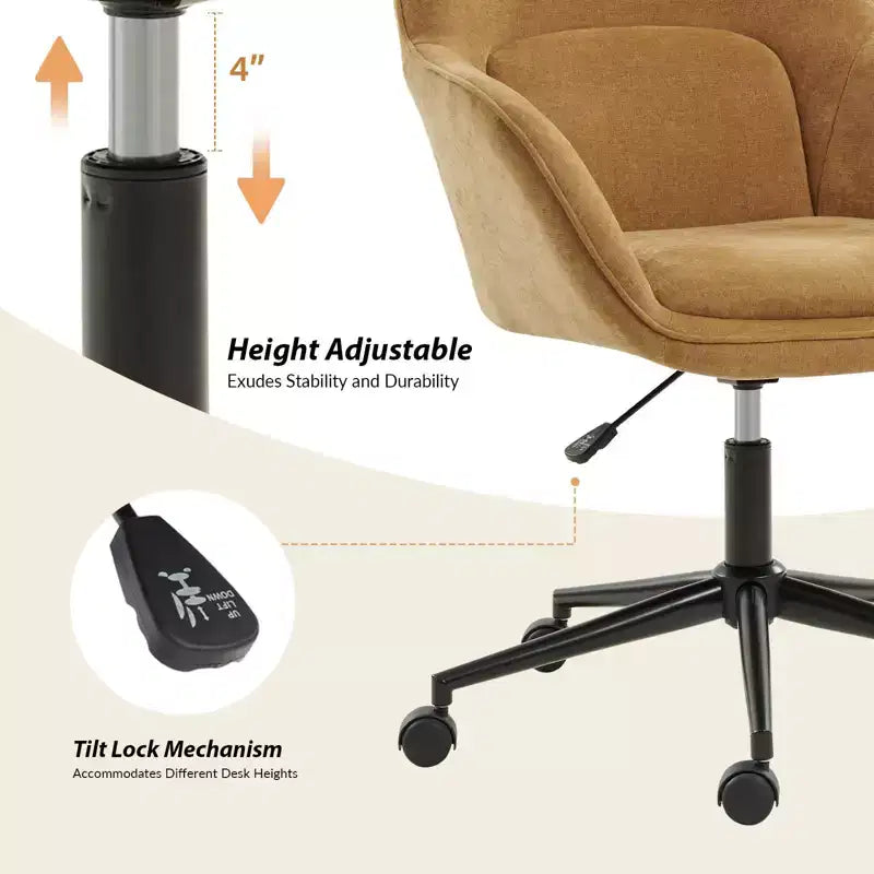 Chaise de bureau pivotante avec dossier incurvé, hauteur réglable, assise rembourrée