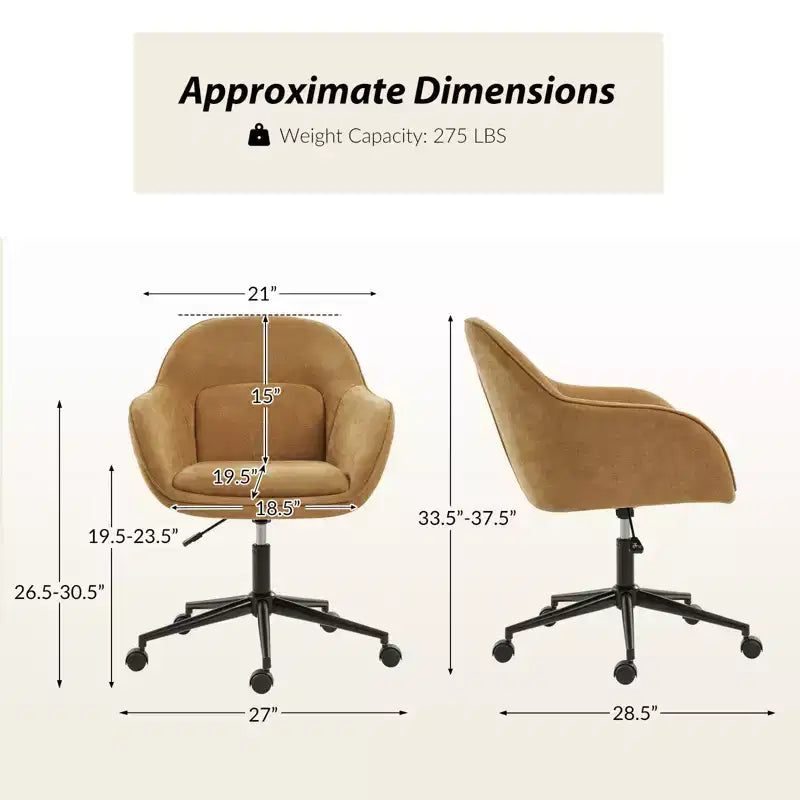 Chaise de bureau pivotante avec dossier incurvé, hauteur réglable, assise rembourrée