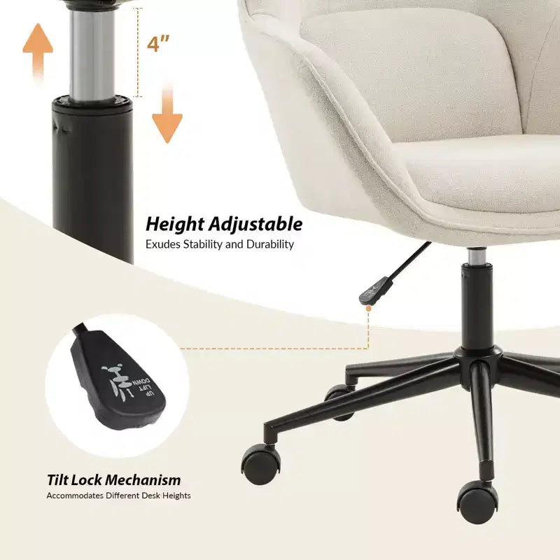 Chaise de bureau pivotante avec dossier incurvé, hauteur réglable, assise rembourrée