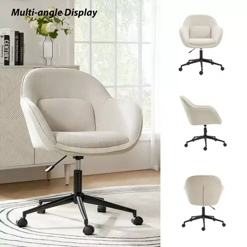 Chaise de bureau pivotante avec dossier incurvé, hauteur réglable, assise rembourrée