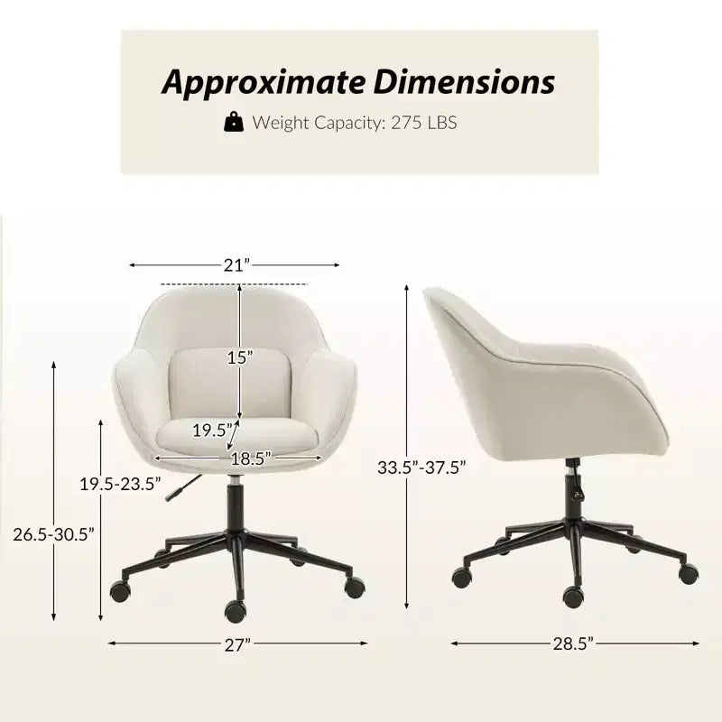 Chaise de bureau pivotante avec dossier incurvé, hauteur réglable, assise rembourrée