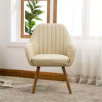 Fauteuil d'appoint en tissu contemporain, revêtement en polyester beige, pieds en bois massif