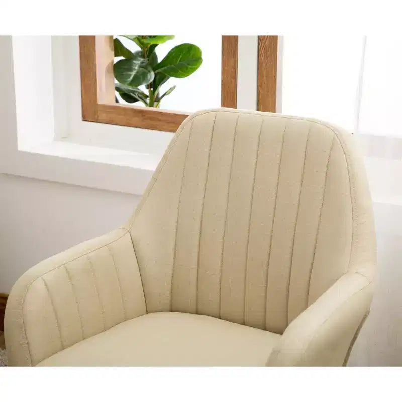 Fauteuil d'appoint en tissu contemporain, revêtement en polyester beige, pieds en bois massif