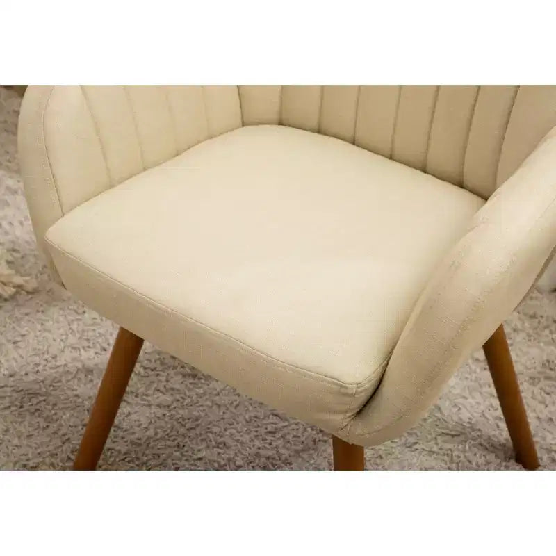 Fauteuil d'appoint en tissu contemporain, revêtement en polyester beige, pieds en bois massif