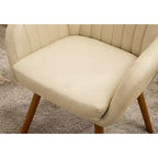 Fauteuil d'appoint en tissu contemporain, revêtement en polyester beige, pieds en bois massif