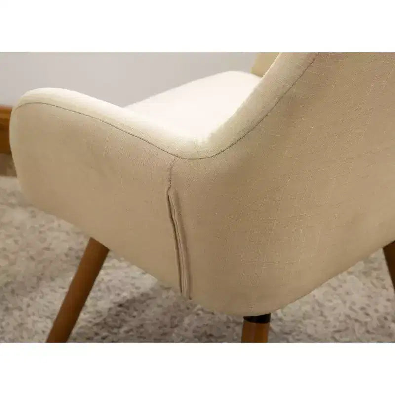 Fauteuil d'appoint en tissu contemporain, revêtement en polyester beige, pieds en bois massif