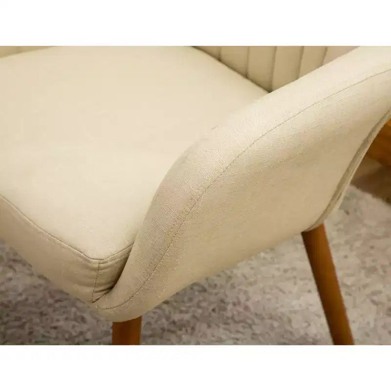 Fauteuil d'appoint en tissu contemporain, revêtement en polyester beige, pieds en bois massif
