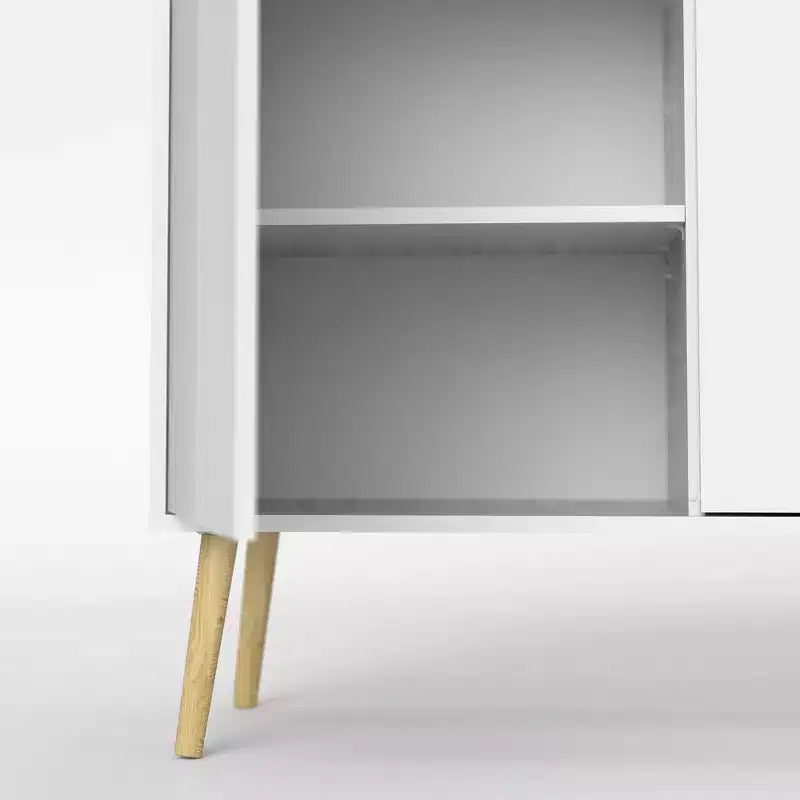 Bahut scandinave, 3 portes et 3 tiroirs, bicolore blanc et chêne, 195 cm de large