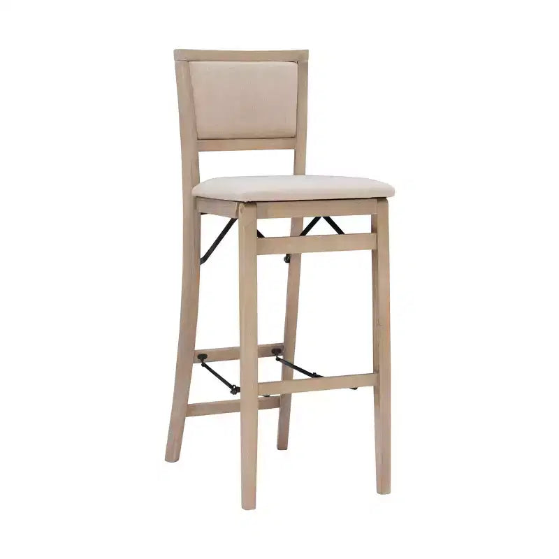Keira Padded Back Solid Wood and Upholstered Seat Folding Barstool Gray Wash - Linon