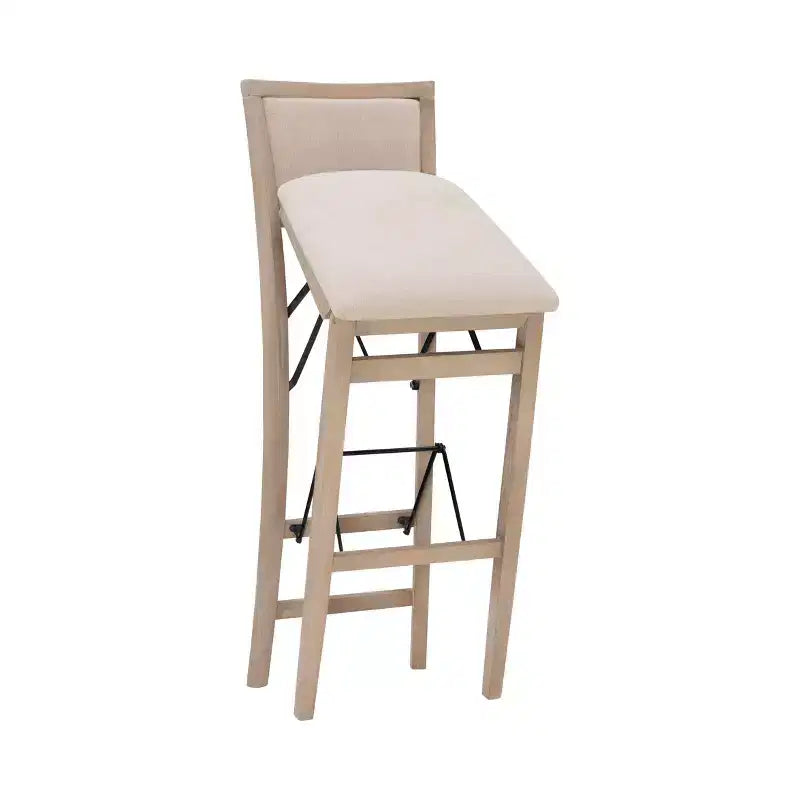 Tabouret de bar pliant, dossier et assise rembourrés, bois lavé gris, 30,75 po H, capacité de 275 lb