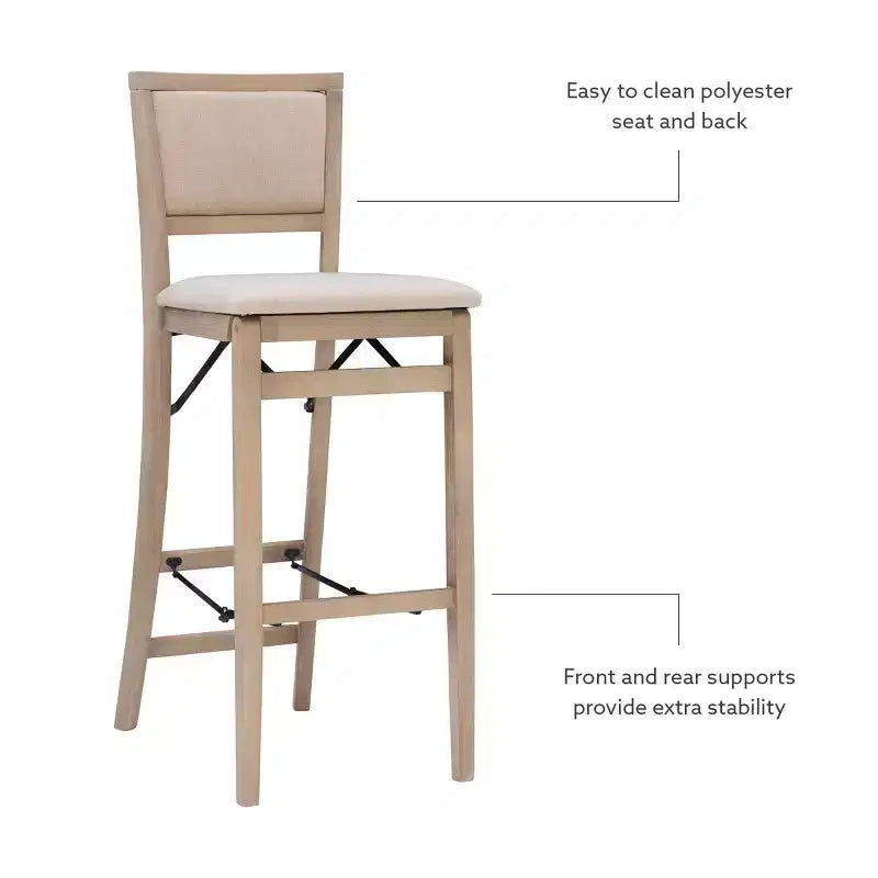 Tabouret de bar pliant, dossier et assise rembourrés, bois lavé gris, 30,75 po H, capacité de 275 lb
