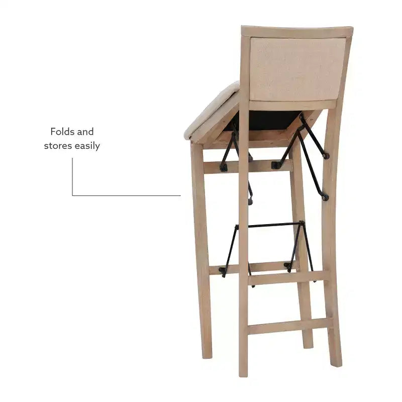 Tabouret de bar pliant, dossier et assise rembourrés, bois lavé gris, 30,75 po H, capacité de 275 lb