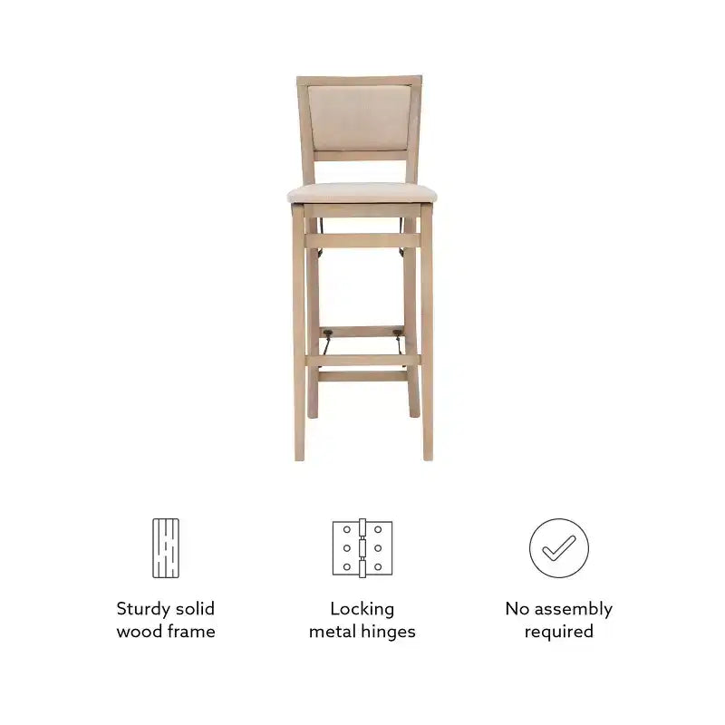 Tabouret de bar pliant, dossier et assise rembourrés, bois lavé gris, 30,75 po H, capacité de 275 lb
