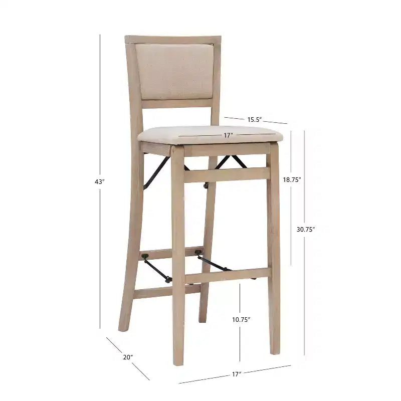 Tabouret de bar pliant, dossier et assise rembourrés, bois lavé gris, 30,75 po H, capacité de 275 lb