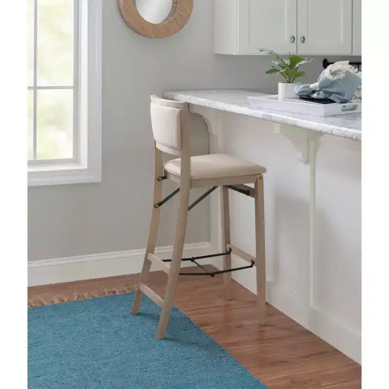 Tabouret de bar pliant, dossier et assise rembourrés, bois lavé gris, 30,75 po H, capacité de 275 lb