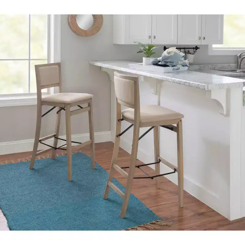 Tabouret de bar pliant, dossier et assise rembourrés, bois lavé gris, 30,75 po H, capacité de 275 lb