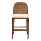 bali & pari Nadim Natural Seagrass and Acacia Wood Counter Height Barstool Set White/Natural: Polyester Upholstery, Spot Clean