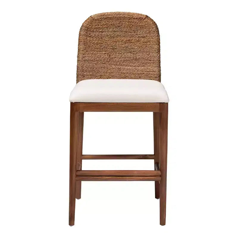 bali & pari Nadim Natural Seagrass and Acacia Wood Counter Height Barstool Set White/Natural: Polyester Upholstery, Spot Clean