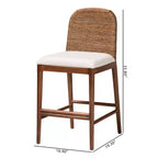 Tabouret de bar hauteur comptoir, jonc de mer et bois d'acacia, blanc/naturel, hauteur d'assise 56 cm
