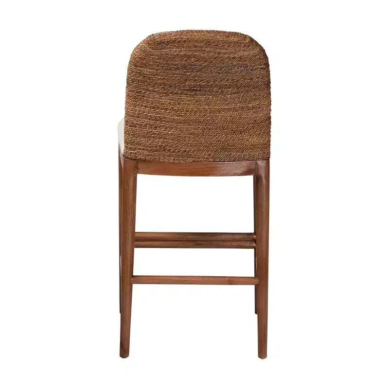 Tabouret de bar hauteur comptoir, jonc de mer et bois d'acacia, blanc/naturel, hauteur d'assise 56 cm