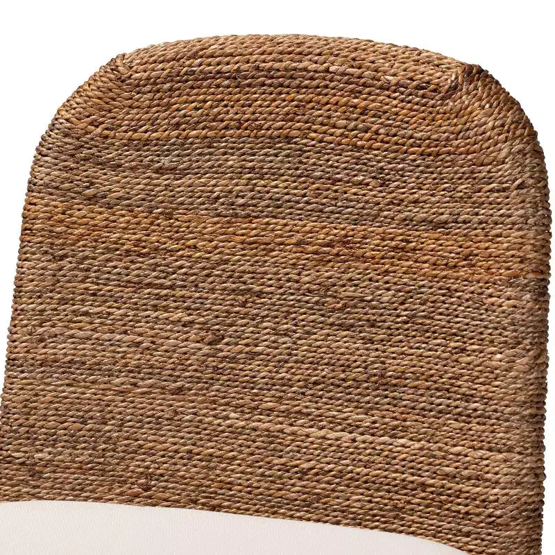 Tabouret de bar hauteur comptoir, jonc de mer et bois d'acacia, blanc/naturel, hauteur d'assise 56 cm