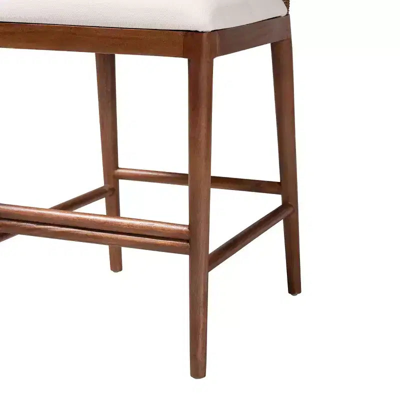 Tabouret de bar hauteur comptoir, jonc de mer et bois d'acacia, blanc/naturel, hauteur d'assise 56 cm