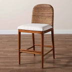 Tabouret de bar hauteur comptoir, jonc de mer et bois d'acacia, blanc/naturel, hauteur d'assise 56 cm