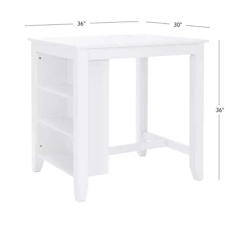 Table hauteur comptoir, bois massif blanc, 3 étagères, deux ports USB, 2 places, 91 cm H