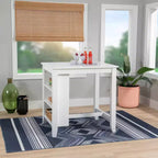 Table hauteur comptoir, bois massif blanc, 3 étagères, deux ports USB, 2 places, 91 cm H