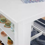 Table hauteur comptoir, bois massif blanc, 3 étagères, deux ports USB, 2 places, 91 cm H