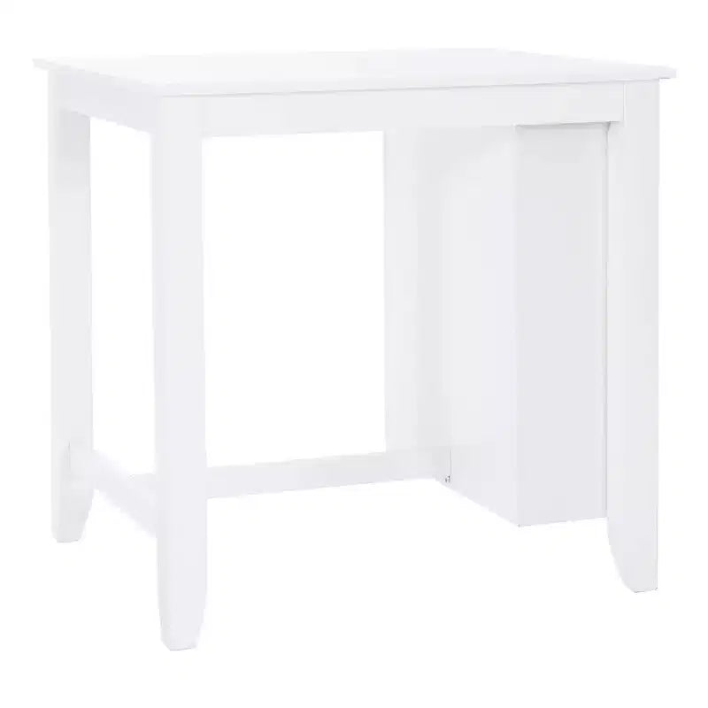 Table hauteur comptoir, bois massif blanc, 3 étagères, deux ports USB, 2 places, 91 cm H