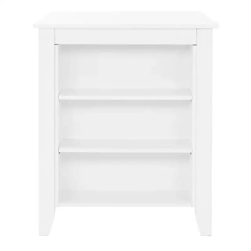 Table hauteur comptoir, bois massif blanc, 3 étagères, deux ports USB, 2 places, 91 cm H