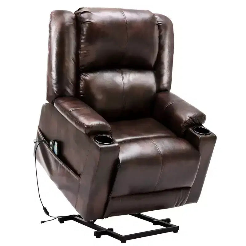 Fauteuil inclinable massant Power Lift chauffant en similicuir, marron