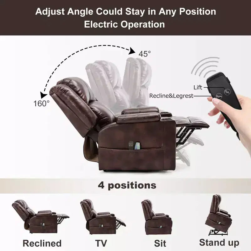 Fauteuil inclinable massant Power Lift chauffant en similicuir, marron