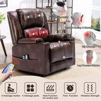 Fauteuil inclinable massant Power Lift chauffant en similicuir, marron