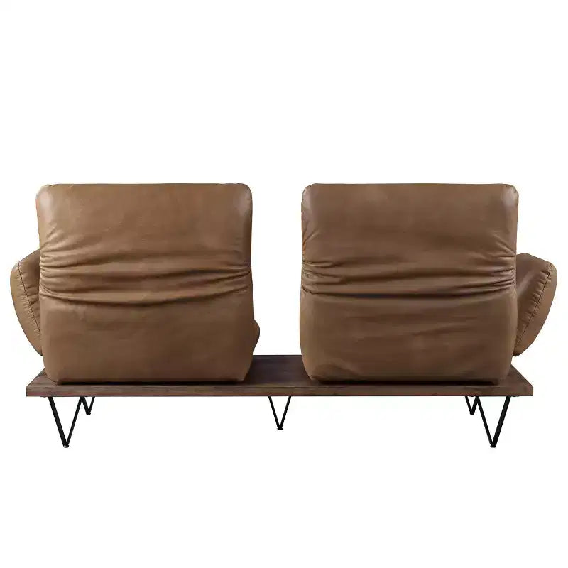 Canapé en cuir pleine fleur de 223,5 cm avec assise pivotante, dossier réglable et 2 oreillers