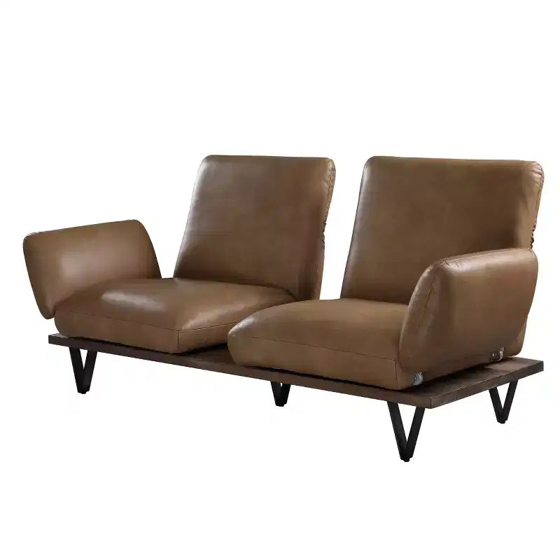 Canapé en cuir pleine fleur de 223,5 cm avec assise pivotante, dossier réglable et 2 oreillers