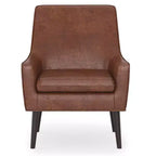 Fauteuil d'appoint en similicuir avec pieds en bois d'hévéa, marron vieilli