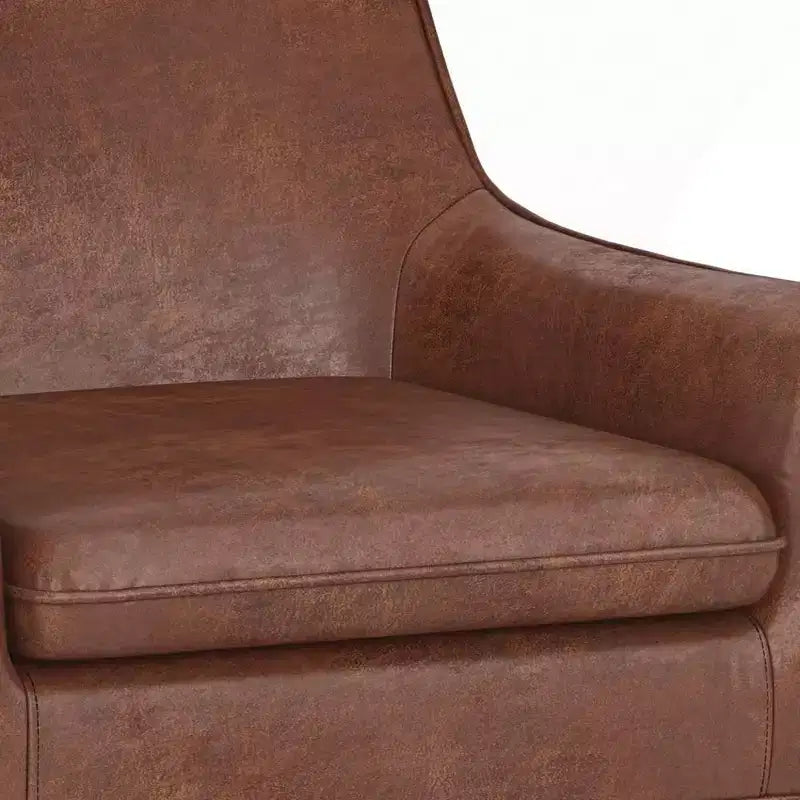 Fauteuil d'appoint en similicuir avec pieds en bois d'hévéa, marron vieilli