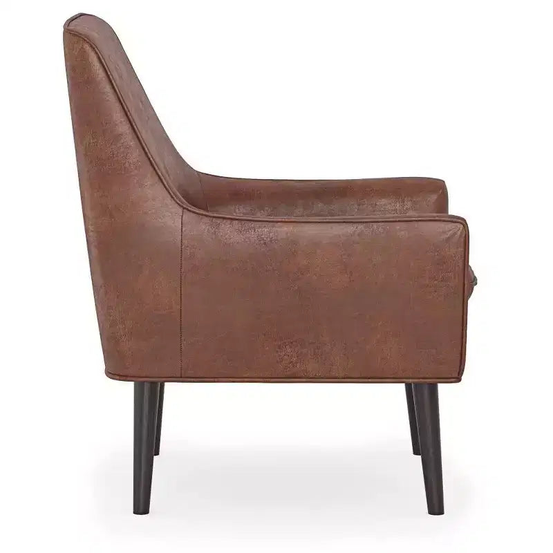Fauteuil d'appoint en similicuir avec pieds en bois d'hévéa, marron vieilli