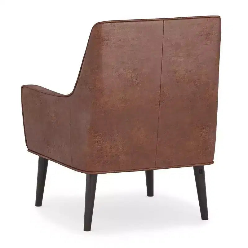 Fauteuil d'appoint en similicuir avec pieds en bois d'hévéa, marron vieilli