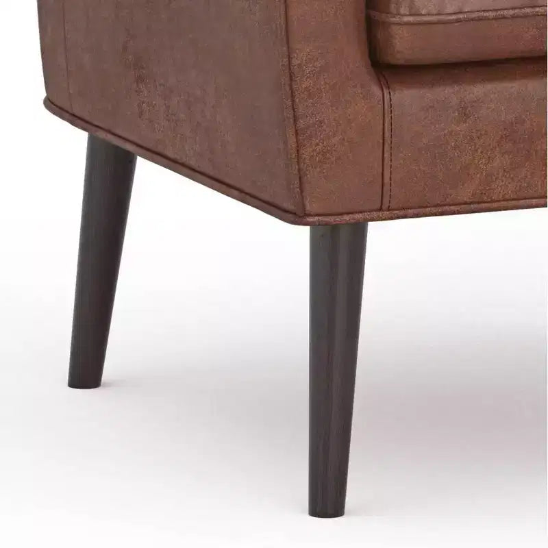 Fauteuil d'appoint en similicuir avec pieds en bois d'hévéa, marron vieilli