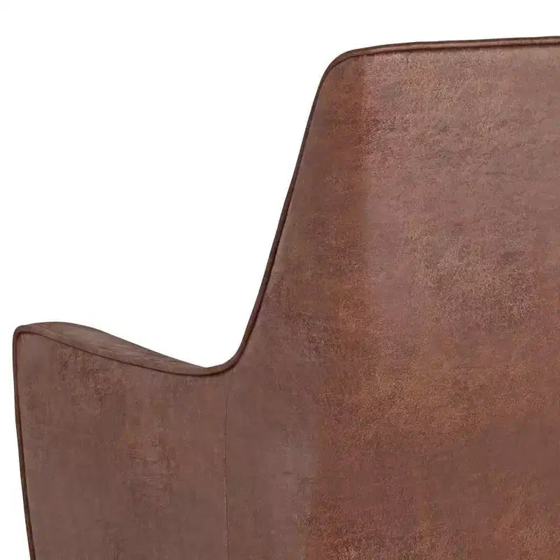 Fauteuil d'appoint en similicuir avec pieds en bois d'hévéa, marron vieilli