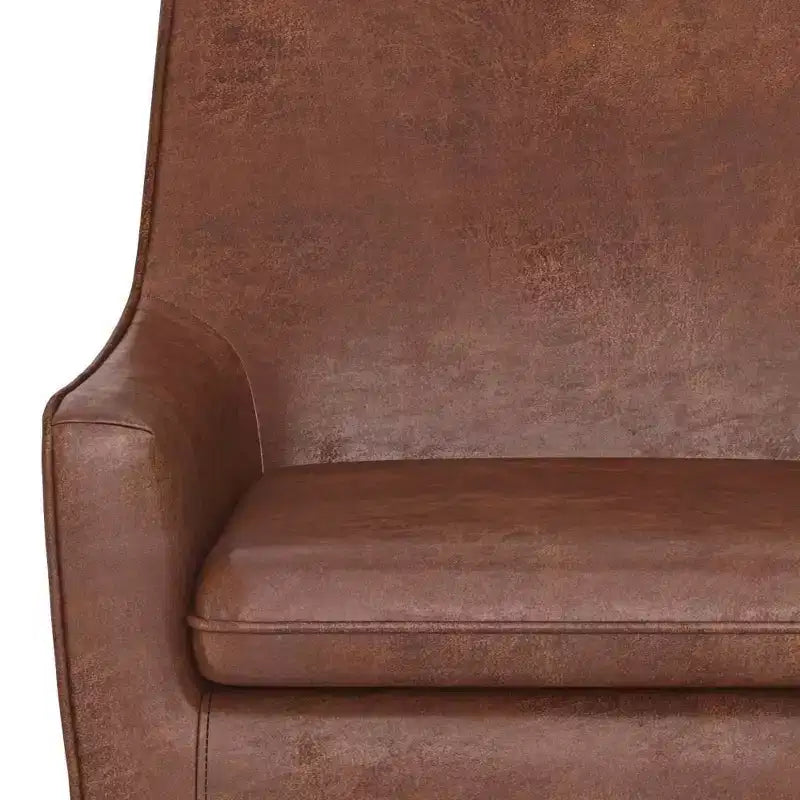 Fauteuil d'appoint en similicuir avec pieds en bois d'hévéa, marron vieilli